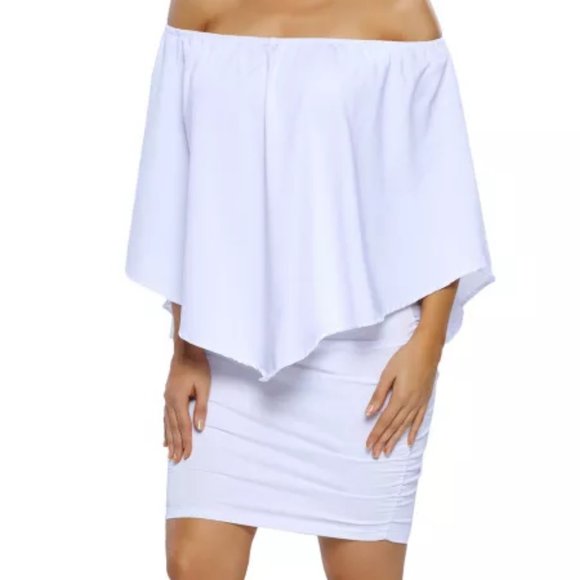 HOST PICK new Off-Shoulder Poncho Style Mini Dress white L - Picture 2 of 3